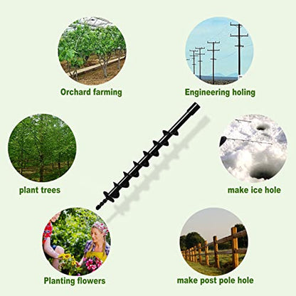 LONGRUN Post Hole Digger 0.79"(20mm) Inner Shaft Head Earth Auger Drill Bit, Fence Hole Digger Solid Spiral Augers, Garden Hole Digging Drill Bit for Planting Trees, Bulb, Earth Burrowing-2" x 31.5" - color: Black, size: 2 Inch