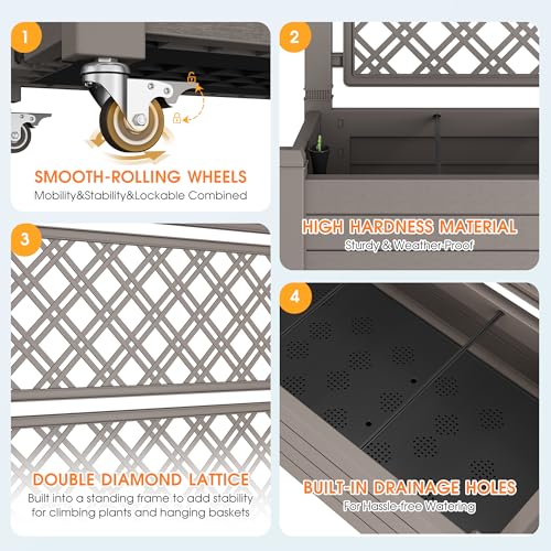 Elevated Raised Garden Bed with Wheels, Medium Gray -61.2" h - color: Medium Gray, size: 61.2"h