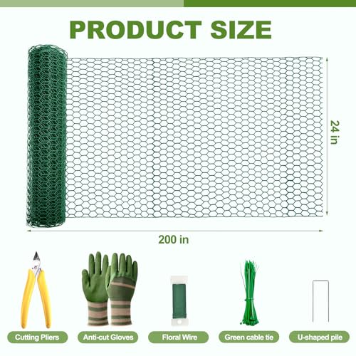 Plant Protectors from Animals with Extra Wide 24" Chicken Wire - 200" Long Complete DIY Metal Mesh Kit for Large Garden & Craft Projects - size: 24*200 Inch