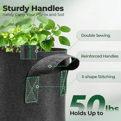T4U Grow Bags 3 Gallon 5 Pack, Fabric Pots for Outdoor Garden Plants - size: 3 Gallon-5 Packs