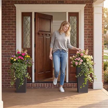 Devoko Resin 24'' Tall Planters, Large Taper Outdoor Planter - color: Brown, size: 24" Set of 2