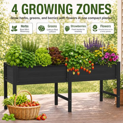 YEFU 72" Large Raised Garden Bed, Wood-Look HIPS 6ft Extra Large Bed, Black - color: Black, size: 72"×24"×30"