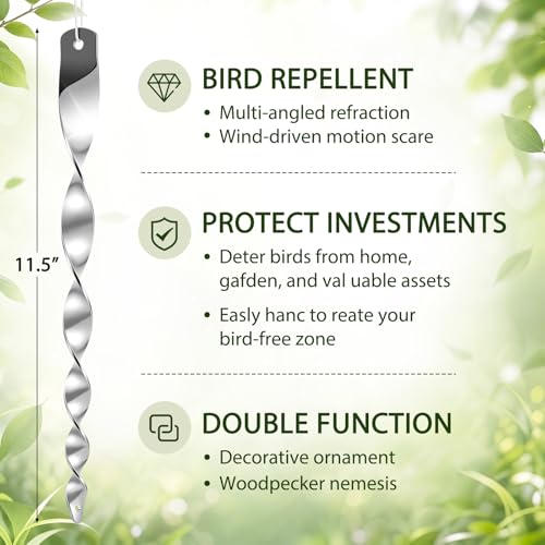 48 Pcs Woodpecker Bird Deterrent for House Outside, Silver Hanging Streamer