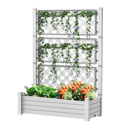 Elevated Raised Garden Bed,Outdoor Large Resin Patio Planter Box Stand Divisible with Drain Plug,Water Monitor for Plants Vegetables Flowers Fruits(Ashen) - color: Ashen, size: 43.43*18.27*59.29