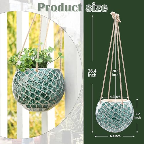 Ceramic Hanging Planter Mosaic Hanging Flower Pot - color: Square Green