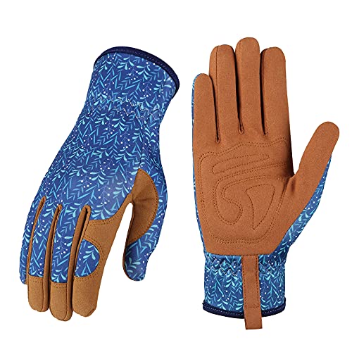 Bamllum Gardening Gloves for Women, Leather Garden Gloves - color: D-blue