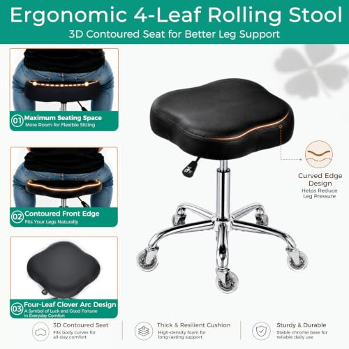 Heavy Duty Rolling Stool with Rubber Wheels, Ergonomic Seat, 450lb