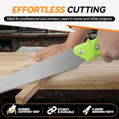 Auto Dynasty 15.5" Curved Hand Pruning Saw Straight Blade Handsaw with Scabbard Safety Sheath Non-Slip Comfort Grip for Sawing, Trimming, Gardening, Cutting Wood, Green - style: Straight Blade Waist Saw