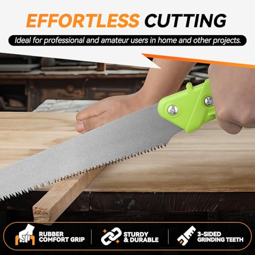 Auto Dynasty 15.5" Curved Hand Pruning Saw Straight Blade Handsaw with Scabbard Safety Sheath Non-Slip Comfort Grip for Sawing, Trimming, Gardening, Cutting Wood, Green - style: Straight Blade Waist Saw