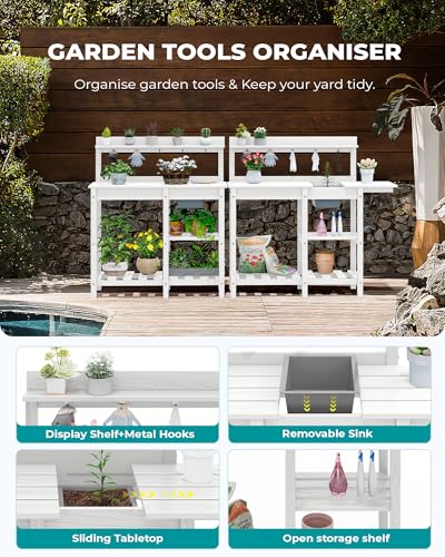 SERWALL Outdoor Potting Bench with Removable Sink,Gardening Table,White - color: White, size: Classic
