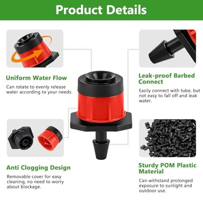 Kalolary 100PCS 1/4" Adjustable Drip Irrigation Emitters (Red Vortex) - color: 100PCS Red Vortex