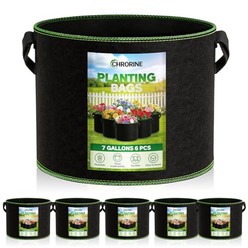 CHRORINE 6-Pack 7 Gallon Grow Bags 300G Thickened Aeration Fabric Pots with Handles Suitable for Planting Plants Flowers and Fruits - size: 7 Gallon