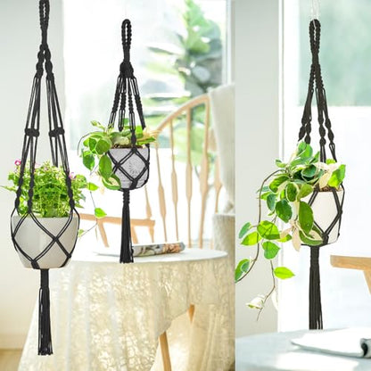 Mkono 3 Pack Macrame Plant Hanger, Hanging Planters for Indoor Plants Black - color: Black