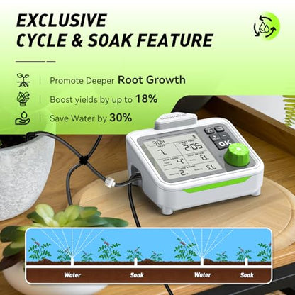 RAINPOINT Large Display Automatic Plant Waterer Indoor for Pot Plant,Cycle & Soak Mode Vacation Self Watering Drip Irrigation System Device Kit Herb Garden Greenhouse Grow Tent Water 10-15 Plants - color: White