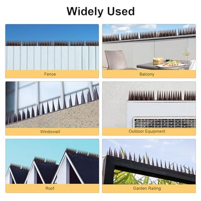 OFFO Bird Spikes for Pigeon Woodpecker Crow, Outdoor Use for Balcony Patio Window, Easy to Install, Brown, Covers 8.3 Feet(2.5m) - color: Brown
