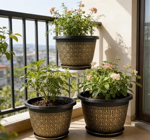 Nooulap 4 Pack 12 Inch Plant Pots, Large Plastic Flower Planters - color: Gold 4-pack, size: 12 Inch