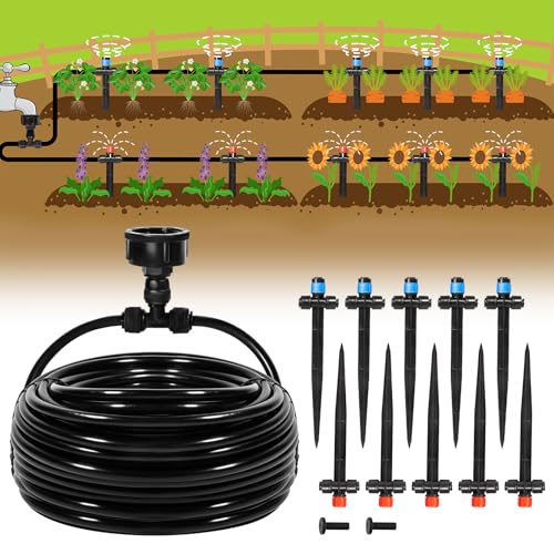55FT Quick-Connect Drip Irrigation Kit, Garden Watering System DIY Automatic Irrigation Equipment Set for Lawn Raised Bed Greenhouse Plant Watering with 1/4'' Tubing, Drip Emitters, Connectors - size: 55FT Quick-Connect