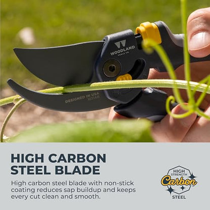 Woodland Tools Co. Heavy Duty Bypass Pruning Shears – 5/8" Cut Capacity, High Carbon Steel Blade, Internal Spring, Adjustable Grip Slider, Garden Hand Pruner for Plants, Shrubs, and Live Stems - style: Heavy Duty Bypass Pruner