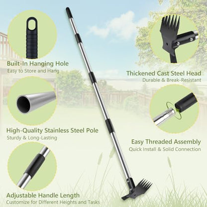 2 in 1 Crack Weeder and Weed Puller with 57" Long Handle for Outdoor Use