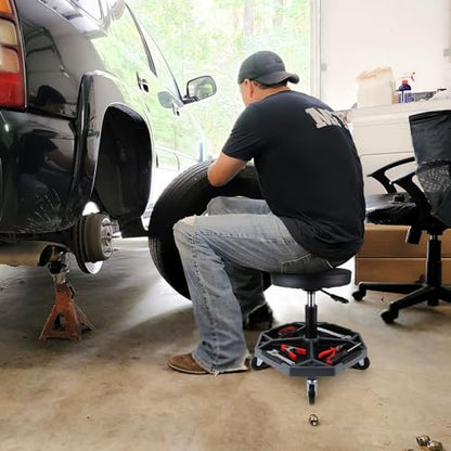 Olympia Tools Adjustable Hydraulic Rolling Mechanics Stool with with Removable Tool Tray, 300lbs Max Weight Capacity, 419-110-1002 - style: Round