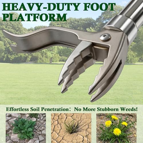 Metal Stand Up Weed Puller Tool - 48" Garden Weeding Tool, Foot Platform Design - 4 Claw Strong Steel Head Weeder Tool, Smoothly Remove Weeds Without Kneeling - All Steel Construction