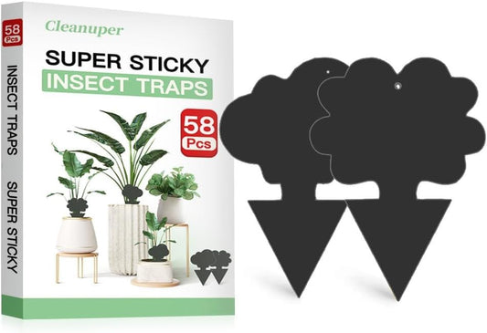 58 Pack Gnat Killer Sticky Traps for Plants - Black Fungus Gnat Sticky Trap for Indoor Houseplants, Fruit Fly, Whitefly, Aphid - Family Friendly Design, Flower/Cloud or Sunflower/Butterfly - color: Black, size: 58 PCS
