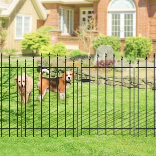 36" x 12' No-Dig Metal Garden Fence with Gate, Outdoor Fencing for Yard - size: Roman Col 36″H x 12ft (1Gate+5Panels)