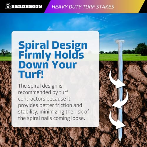Sandbaggy 6" Heavy Duty Galvanized Artificial Turf Stakes - Spiral Landscape Nails - Ground Spikes/Pins - Synthetic Grass, Lawn, Edging, Weed Barrier Fabric, Garden (6 inch - Heavy Duty, 300, Count) - style: 6 inch - Heavy Duty