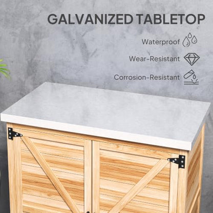 Outsunny Outdoor Storage Cabinet with Metal Tabletop Shelves Natural Wood - color: Natural Wood
