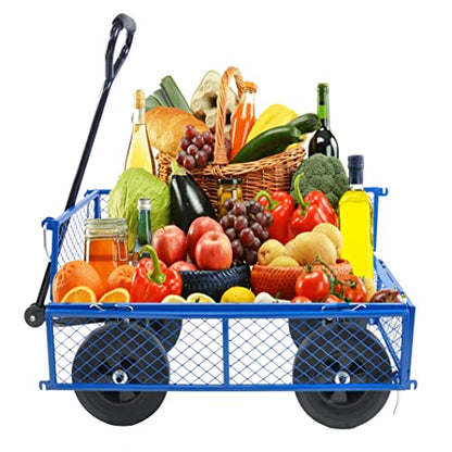 Wagon Removable Side, can be Used for Farm, Warehouse, etc. Garden car, Solid Wheels (Blue Solid Wheels) - color: Blue Solid Wheels