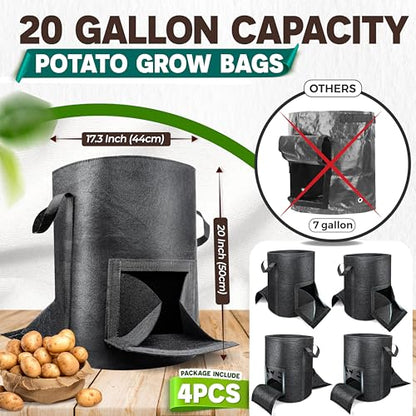 4PCS 20-Gallon Potato Grow Bag-Harvest & Visible Window Garden Planting Bag - style: 4 PCS