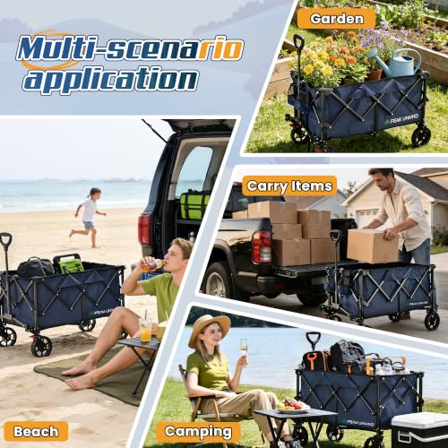 Wagons Carts Foldable,Collapsible Wagon with Wheels,450LBS Heavy Duty Beach Wagon Cart - color: Blue