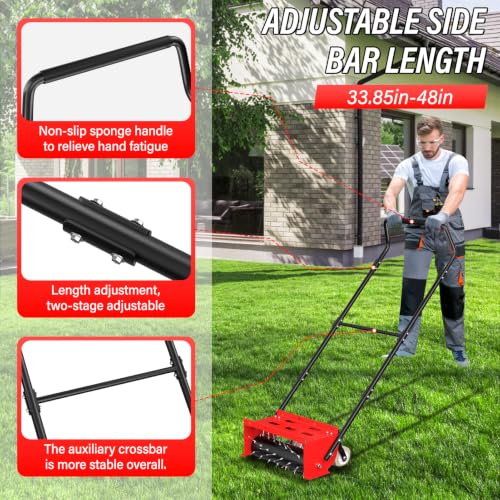 Manual Push Spike Rolling Lawn Aerator,Pre-Attached Spike Aerator Tool