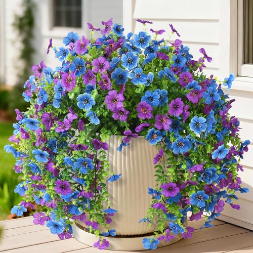 Artificial Faux Flowers Plants for Outdoor UV Resistant Summer Decoration - color: Blue Purple