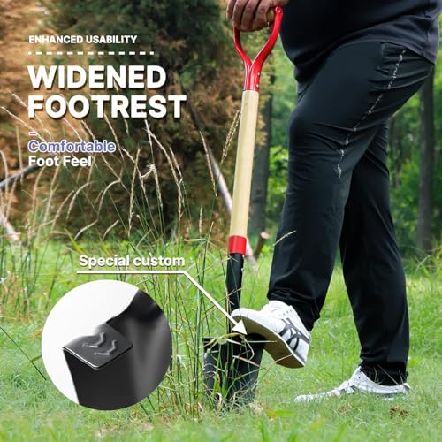 Drain Spade Shovel, Garden Drain Spade, Trenching Shovel, Woode D-Handle, Steel Y-Grip, 45 Inch Spade for Digging Transplanting & Edging (Red) - color: Wood handle