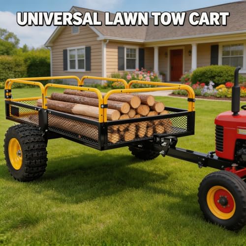 Trailer Tow Behind Dump Cart 1000 lbs Load Capacity Heavy Duty ATV UTV Yard Garden Trailer Pull Behind Dump Trailer for Lawn Mower Tractor， Yellow - color: Yellow