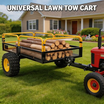Trailer Tow Behind Dump Cart 1000 lbs Load Capacity Heavy Duty ATV UTV Yard Garden Trailer Pull Behind Dump Trailer for Lawn Mower Tractor， Yellow - color: Yellow