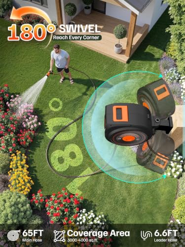 Mars Villa Retractable Garden Water Hose Reel for Outside, 1/2 IN x 65 FT - size: 1/2" 65FT