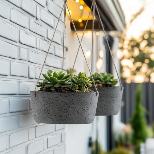 La Jolie Maison Large Hanging Planters for Outdoor Plants, Set of 2 12 Inch - color: Rock Gray