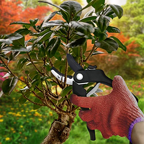 Nevlers 8" Anvil Pruning Shears Heavy Duty Garden Pruners w/ 8mm Cut Cap - color: Black, size: Anvil