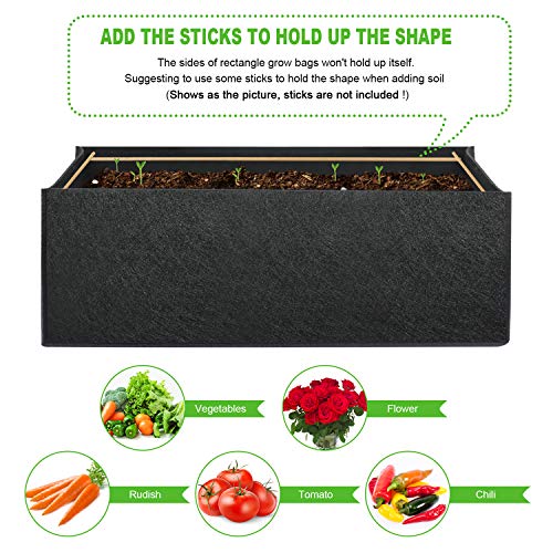 ANGELIOX 1 Pack 38 Gallon Grow Bags, 400g Thickened Nonwoven Fabric Raised Garden Bed Square Flower Planter Containers for Carrot Onion,Flowers,Fruit/Growing Pots with Handles(120x60x20cm) - size: 120*60*20