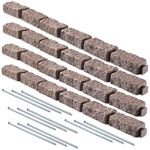 Beuta Landscape Edging | Garden Edging Border | Polyrock Bricks for Lawn edging, Flower beds, Pathways & Yard Edging– 4 Packs | Each Section Has 6 Bricks 48"L x 4"W x 2.25"H | 12 Spikes |Cobblestone - color: Cobblestone, size: 4-Pack (16 FT)