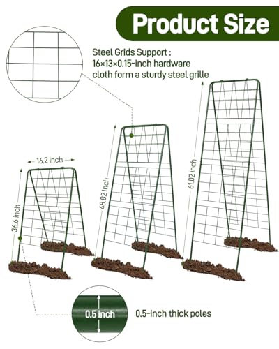 2Pcs 60"x16.2" Heavy Duty Steel A-Frame Garden Trellis for Climbing Plants – Rust-Proof Metal Trellis with Hardware Cloth, Perfect for Raised Beds,Cucumbers,Tomatoes & Outdoor Vines (Green) - color: Green, size: 2Pcs