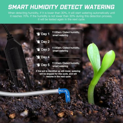 Automatic Plant Waterer Indoor Self Watering System for 15 Potted Plants, Auto Drip Irrigation Kit Programmable Water Timer with Smart Humidity Detection, Green - color: Green