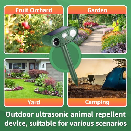 Solar Ultrasonic Animal Repellent Outdoor with Motion Sensor Strobe Light - color: 2PCS white and Red lights flashing