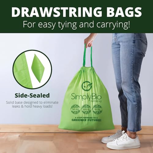 Simply Bio 13 Gallon Compostable Organic Bags Liners Drawstring, Heavy Duty Extra Thick 1 Mil, 49.21 Liter, 30 Bags, Tall Kitchen Food Scrap Waste Bag, ASTM D6400, US BPI and OK Compost Home Certified - size: 1 Count (Pack of 30), style: Drawstring (13 Ga