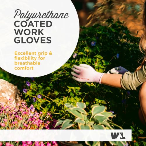 Wells Lamont Gardening Gloves for Women – Breathable Polyester, Seamless Fit – PU-Coated Palm for Grip & Durability - color: Plum/Raspberry/Lilac, size: Medium (Pack of 3)