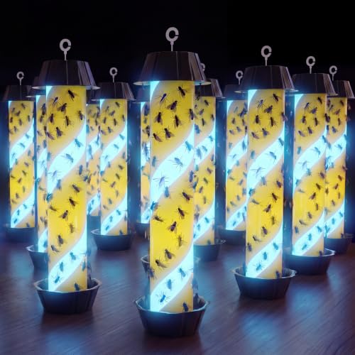 Glow in The Dark Fly Stick with Hanging Hook Adhesive Flying Bug Catcher for Outdoor & Indoor Sticky Insect Trap with Blue Fluorescent for Mosquitoes Flies Bee Wasp Moth Waterproof(Black,12 Pack) - color: Black