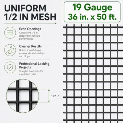 GoldPeak Black Hardware Cloth Roll 1/2 inch 36in. x 50ft. 19 Gauge - size: 1/2 inch 36''x50'