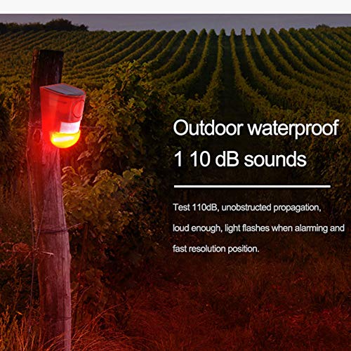 2 Pack Solar Sound and Light Alarm Motion Sensor, 129db Outdoor Security Siren Waterproof Activated Detector Driveway Alarm, 6 LEDs Flash Warning Strobe System, Security Light Alarm for Home, Farm